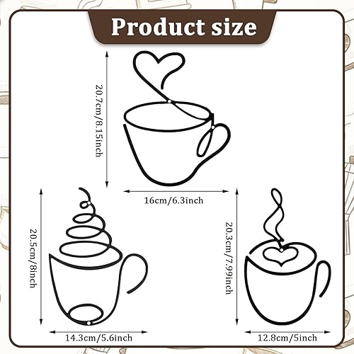Miniatura 2 de 3 piezas de taza de café de metal arte de pared de metal para barra de café decoración de cafeterías para cocina, restaurante, tienda, accesorios de