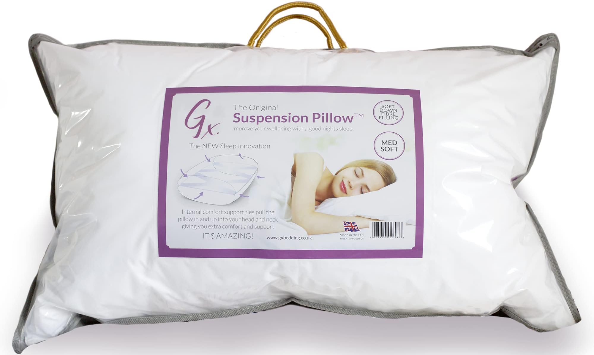 Single | 1 x Medium-Soft Bed Pillow- The Perfect Combination of Comfort and Support Pillow - Patented Internal Ties with 100% Cotton Shell