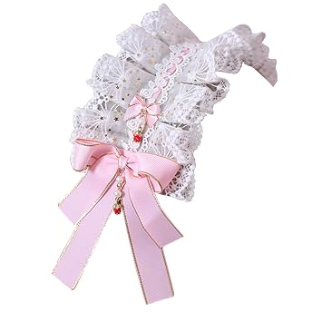YOMORIO Womens Strawberry Maid Cosplay Hair Hoop Lolita Cute Bows Headwear Vintage Lace Hairband Pink bow