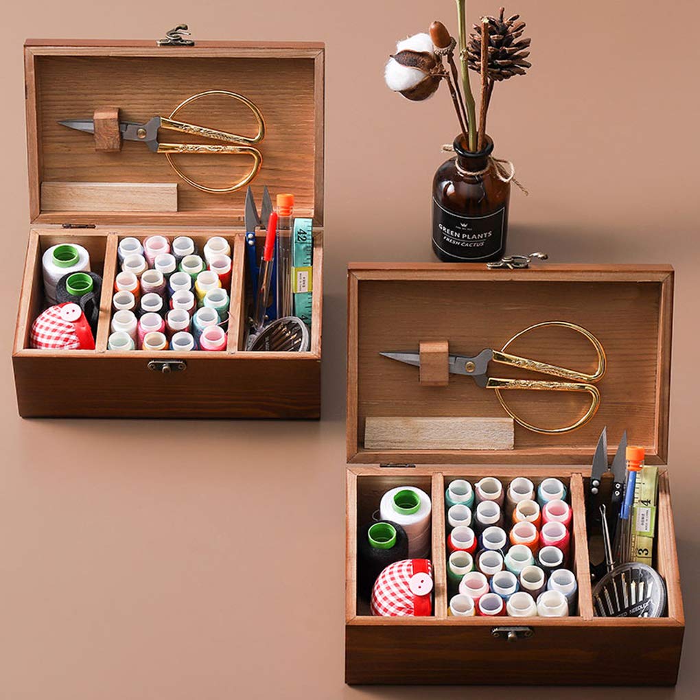MKNZOME Panier à Coudre en Bois, Plus de 110 pièces Premium Fournitures de Couture Bricolage Accessoires Kits de Couture Mini Portables pour Adultes Enfants Débutants Voyageur