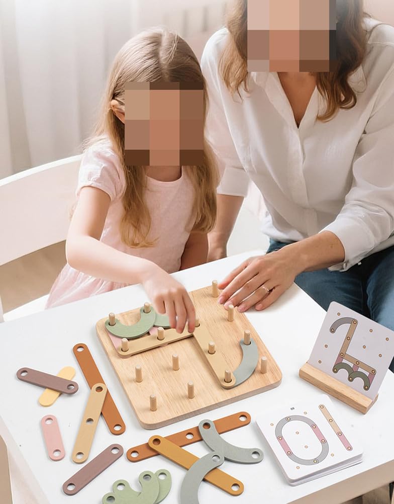 Juguete Montessori de Tablero Geométrico con Clavijas, Tablero de Actividades con Clavijas