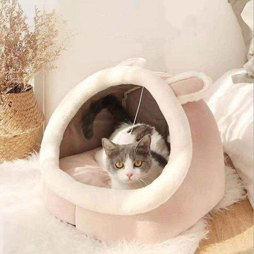 NatureMan Cat Beds for Indoor,Cat House with Hanging Cat Ball toy,Kitten Tent House Removable Cotton Pad,Warm and Soft Pet Cat Supplies Kitten Small Dogs Pet Bed (Pink - Image 2