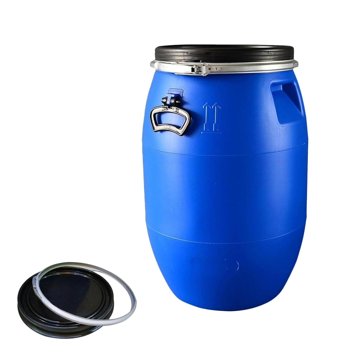Food Grade Shipping Barrel with Lid, Plastic Drum for Transport and Storage, Plastic Barrels for Water, Liquid Handling and Rainwater Collection, for Restaurant, Home, Factory(Blue60L)