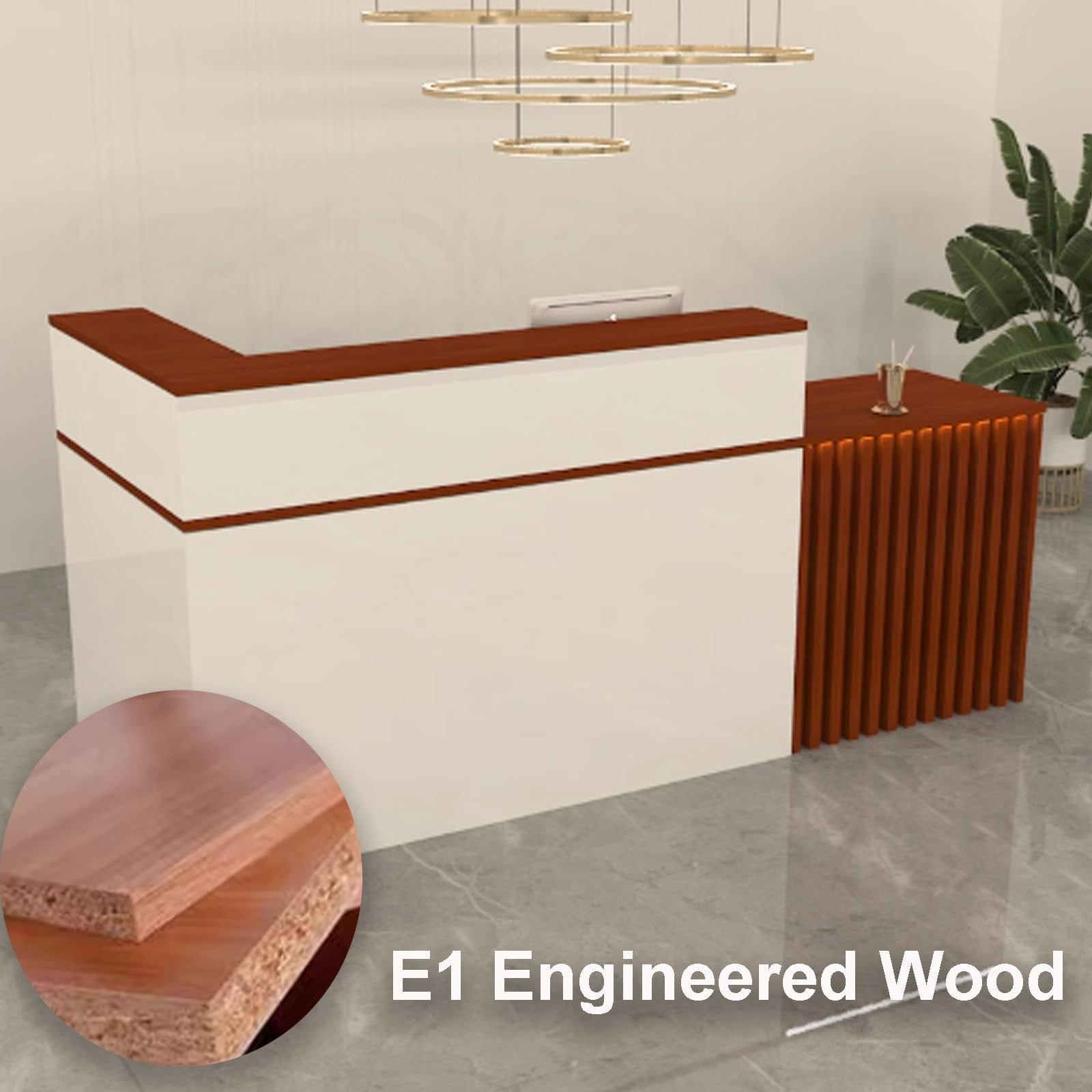 Empfangstheke Tresen Rezeption, Empfangstresen für Praxis, Reception Desk Salon, Reception Theke für Friseursalons, Supermärkte, Schönheitssalons(White+Natural,140cm)
