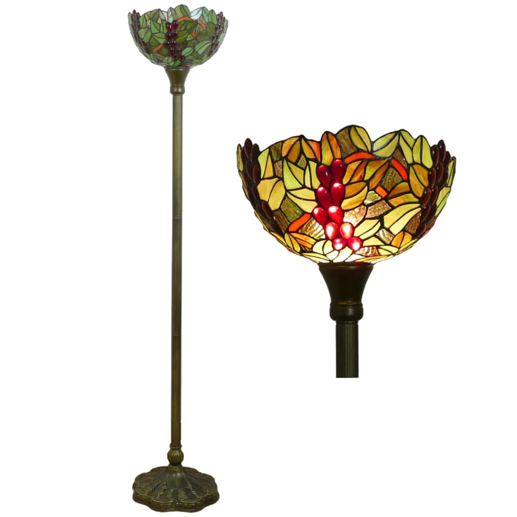 IUokLU Tiffany Style Grape Torchiere Floor Lamps Vintage Stained Glass Standing Lamp Pastoral Reading Floor Lamps for Bedroom Living Room Study, 63" Tall,B (B)