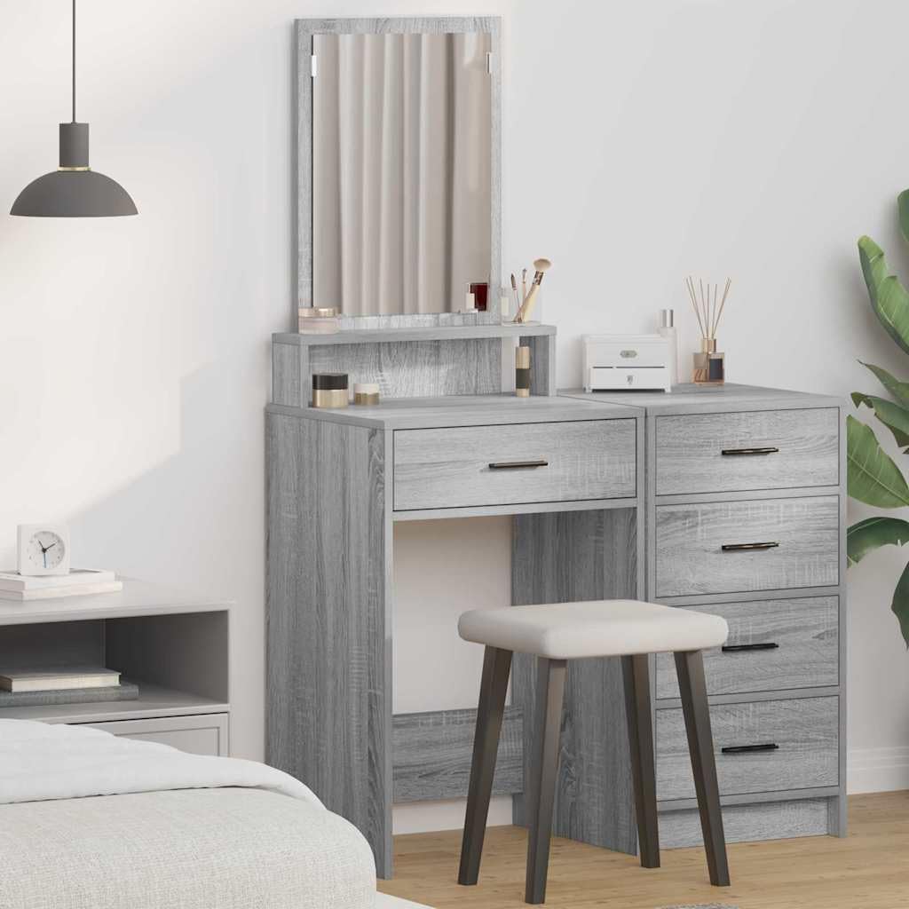 Schminktisch Graues Sonoma Holzwerkstoff mit Spiegel und Schublade 50 x 41 x 140 cm, Stauraum und Ablage für Schlafzimmer, Makeup und Pflege, modernes Design, langlebig und pflegeleicht