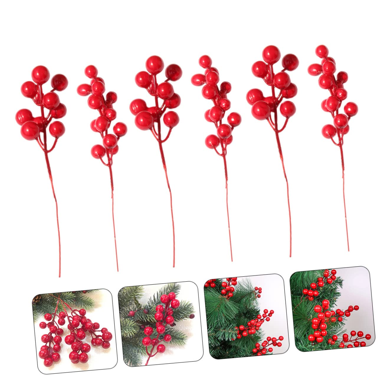 Cabilock 90 Pièces Fruits Rouges Bricolage Décor De Fruits Rouges Branches De Houx Cueillette De Baies De Houx Cueillettes De Baies De Noël Faux Rouge Plante Hiver Mousse