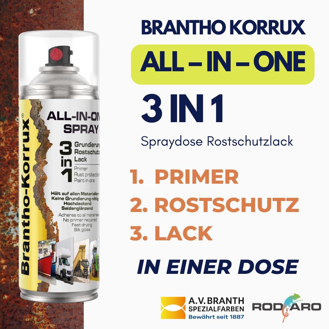 Brantho Korrux 3 in 1 Rostschutzlack - All-in-One Sprühdose Primer, Rostschutz und Lack - 400ml Spraydose DB701 Glimmergrau Hell