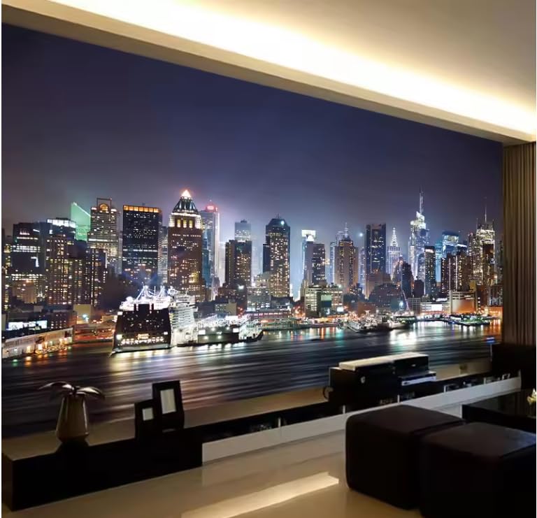 Tapeta 3D dekoracja domu miasto noc widok na mural sypialnia gabinet salon 300 x 210 cm