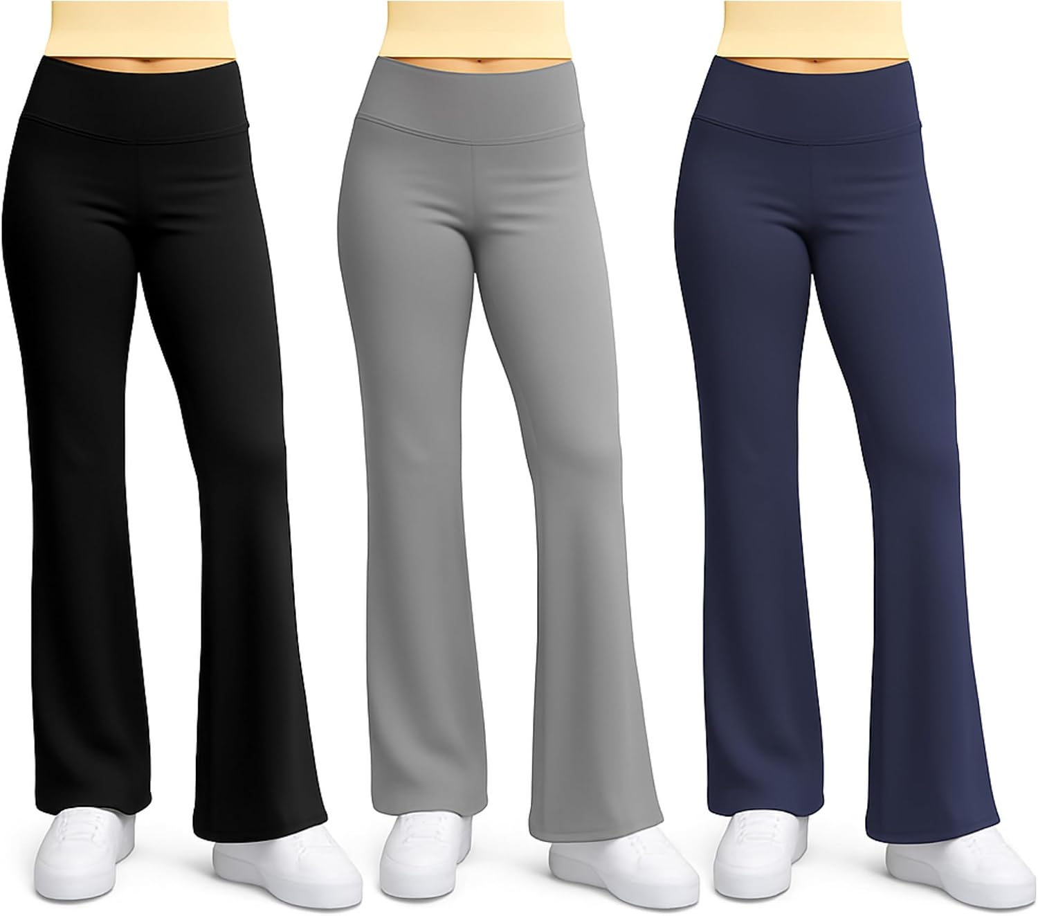 Beat Street Girls Flare Leggings - 3 Pack Athletic Kids Fold Over Waist Bell Bottom Pants for Yoga, Dance - Made in USA