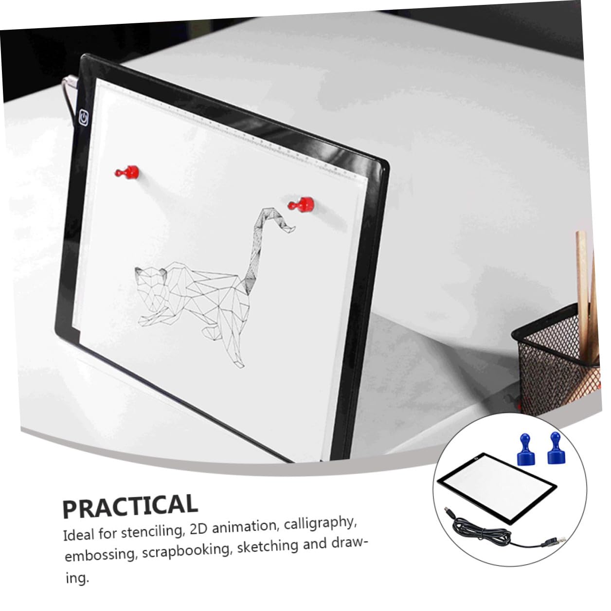 WOONEKY Tablette Lumineuse Mat avec Niveaux de Luminosité LED Portable USB Planche de Dessin Magnétique pour Tracer et Copier Léger