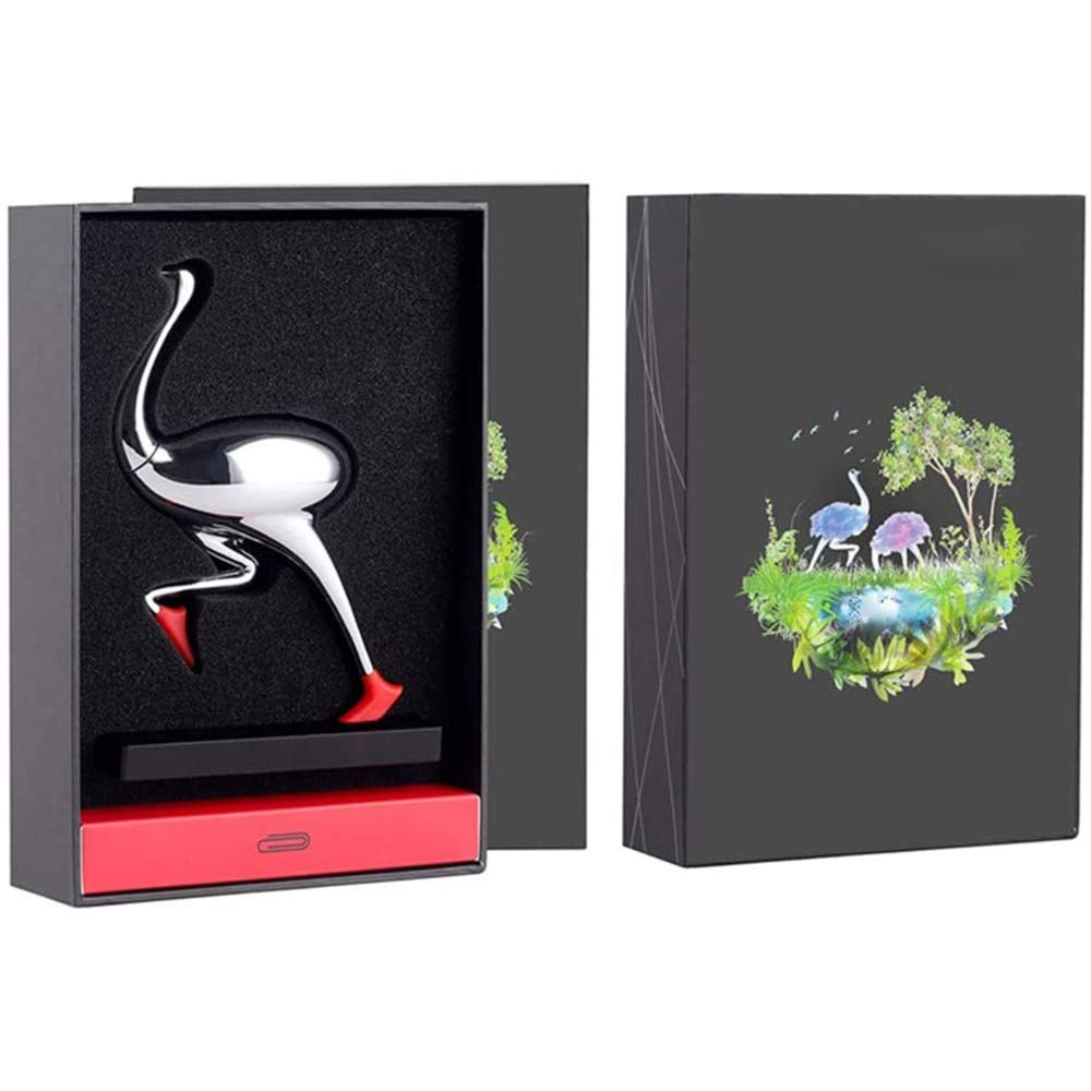 Porta graffette magnetiche, dispenser di graffette, scatola portaoggetti con struzzo che corre, contiene graffette, decorazione da scrivania, regalo per amici (nero)