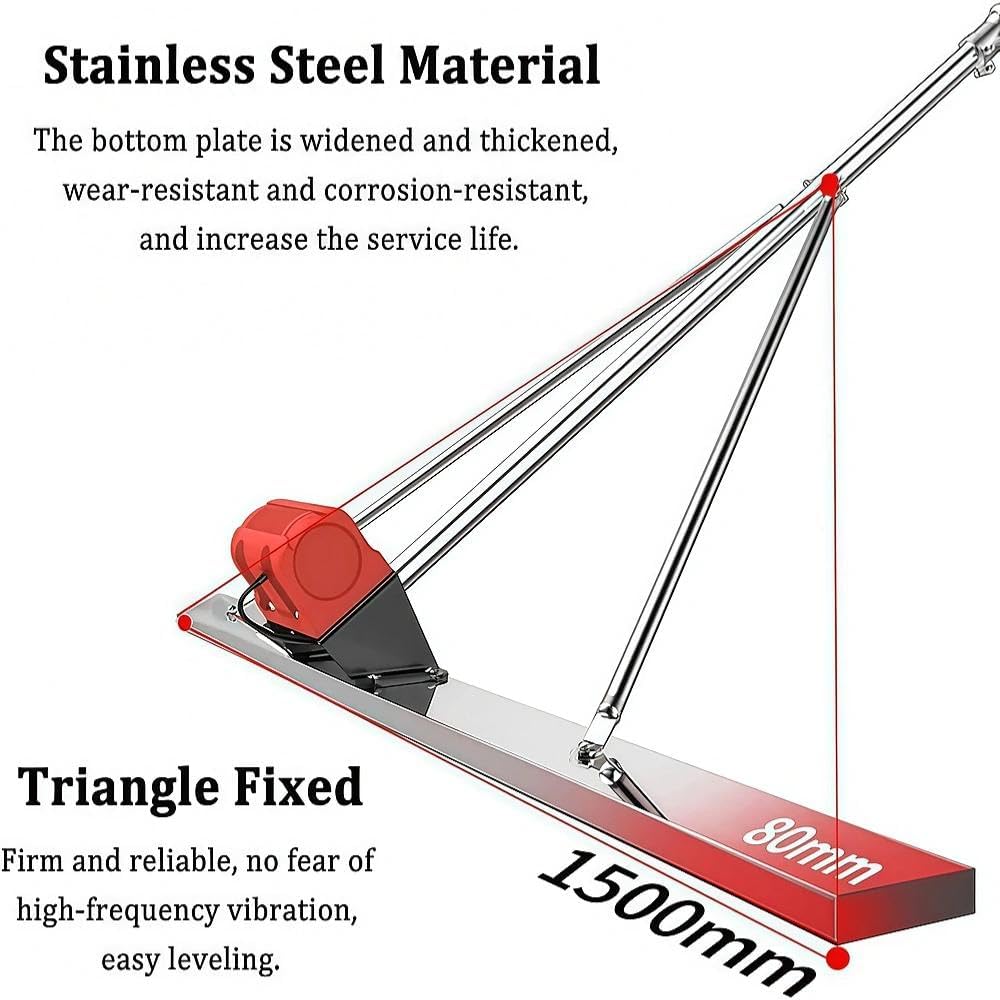 Outil De Finition électrique Pour Béton Règle Nivellement Vibrante Sol Ciment Sans Fil Acier Inoxydable Fixe Triangulaire 1.5m 2batteries