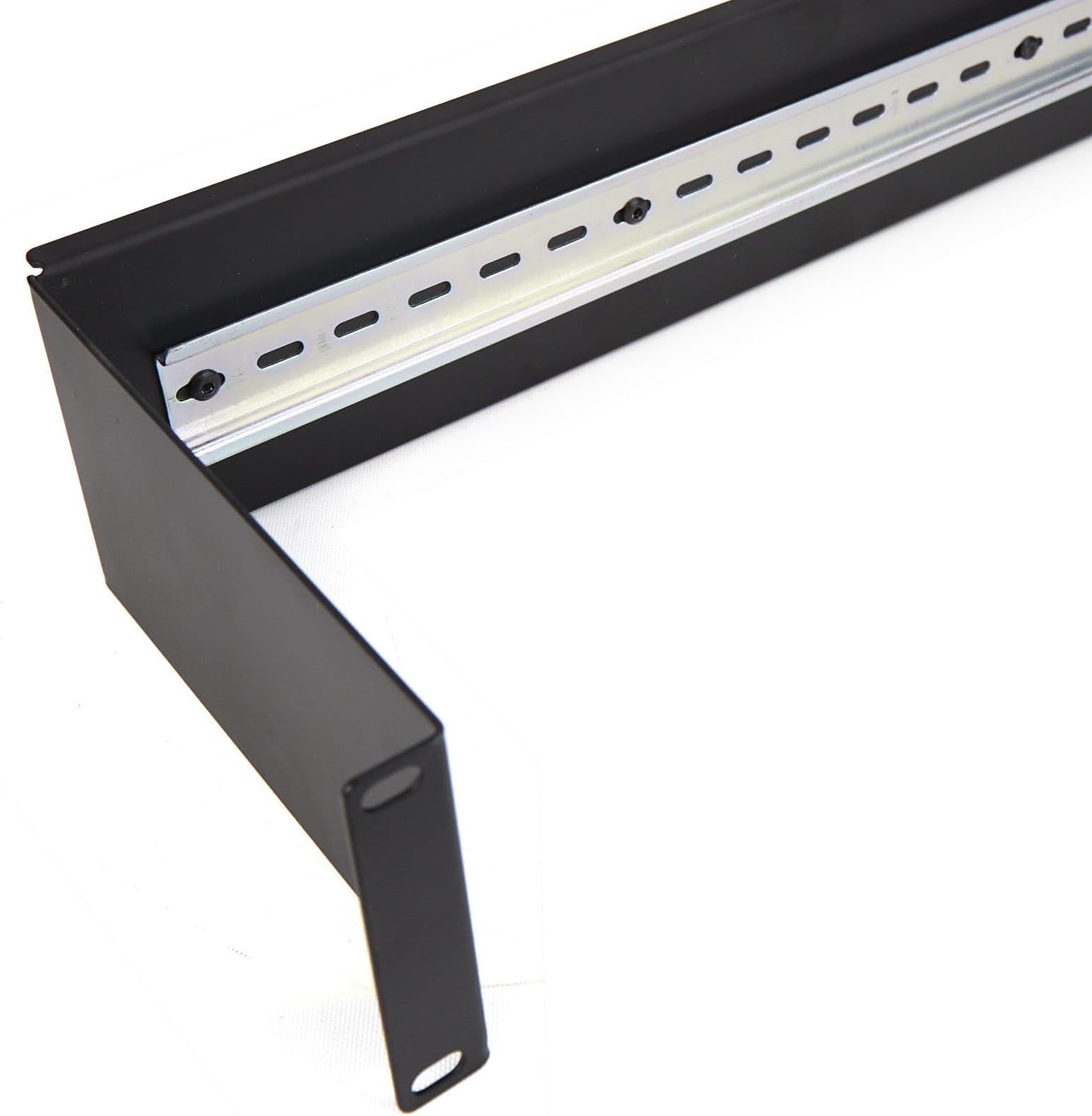 kenable DIN Rail Mounting Bracket 2U for 19 Inch Rack Networking Data Cabinets - 180mm Deep, 40cm Removable Rail, Black Powder Coated Steel