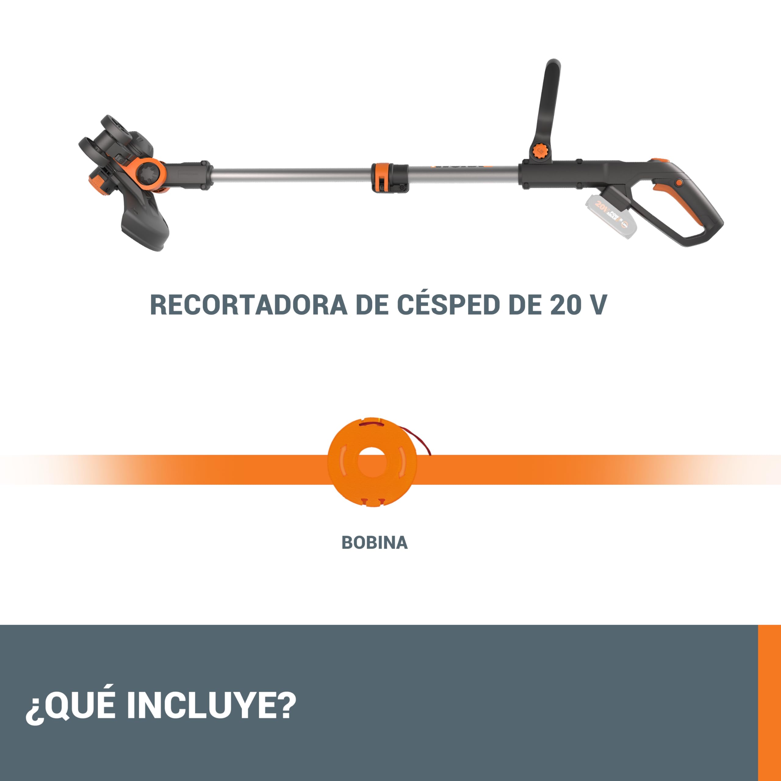WORX WG163E.9 Desbrozadora y Cortabordes 2 en 1 20V Sin Batería, Hilo Automático, Ruedas para Bordear, Cabezal Giratorio 90° para Jardines