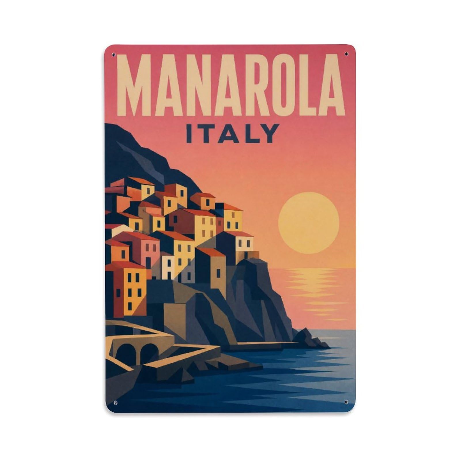 Huiyhb 8X12inch(20X30cm) Vintage Travel Manarola Dawn Morning Light Village Italy Metal Tin Sign