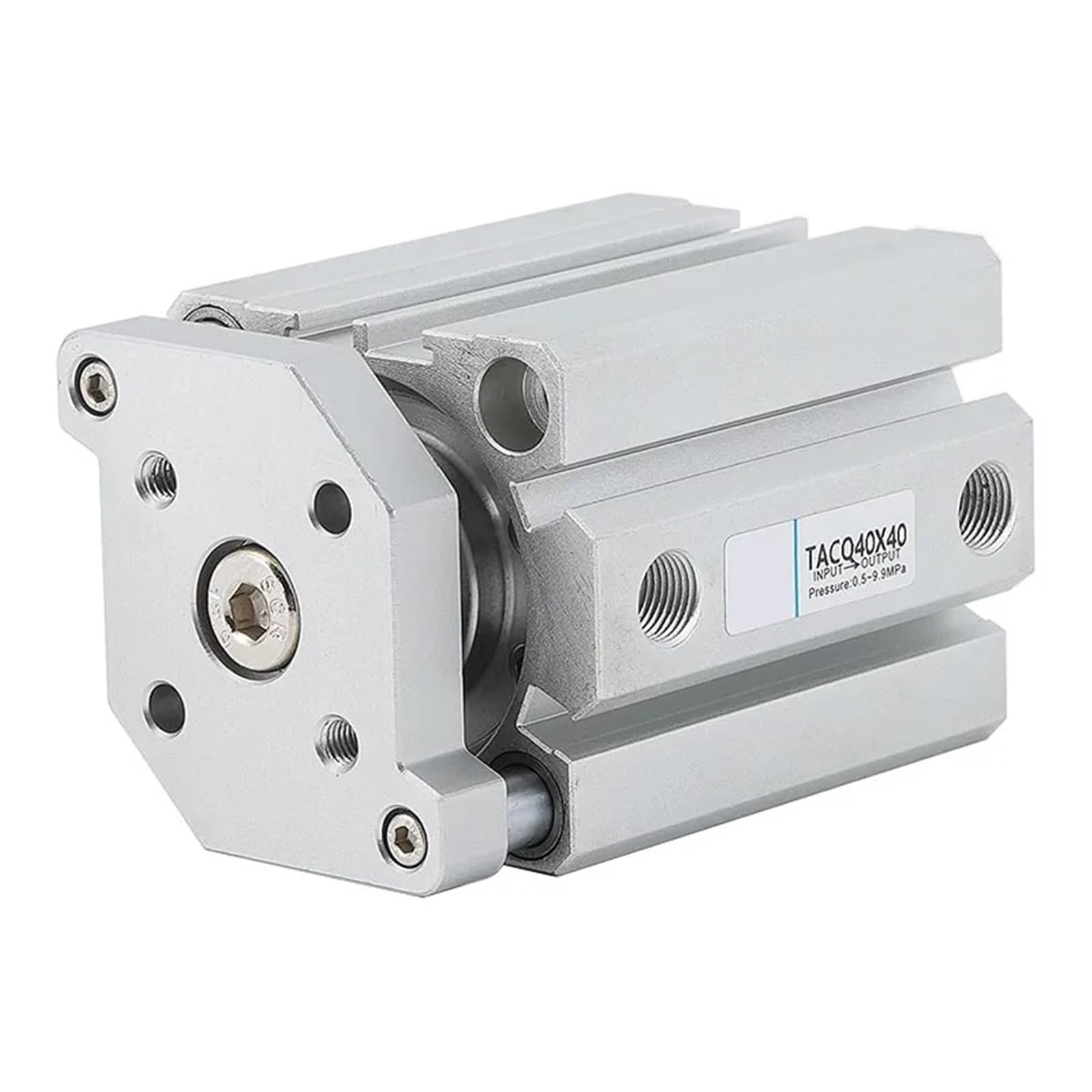 TACQ12 16 20 25 32 40 50 63 80 Cylinder kompaktowy, trójosiowy i trzykołowy, cienki, z prowadnicą, skok od 5 do 100 mm, podwójny efekt (5 mm, TACQ16 (otwór 16 mm))