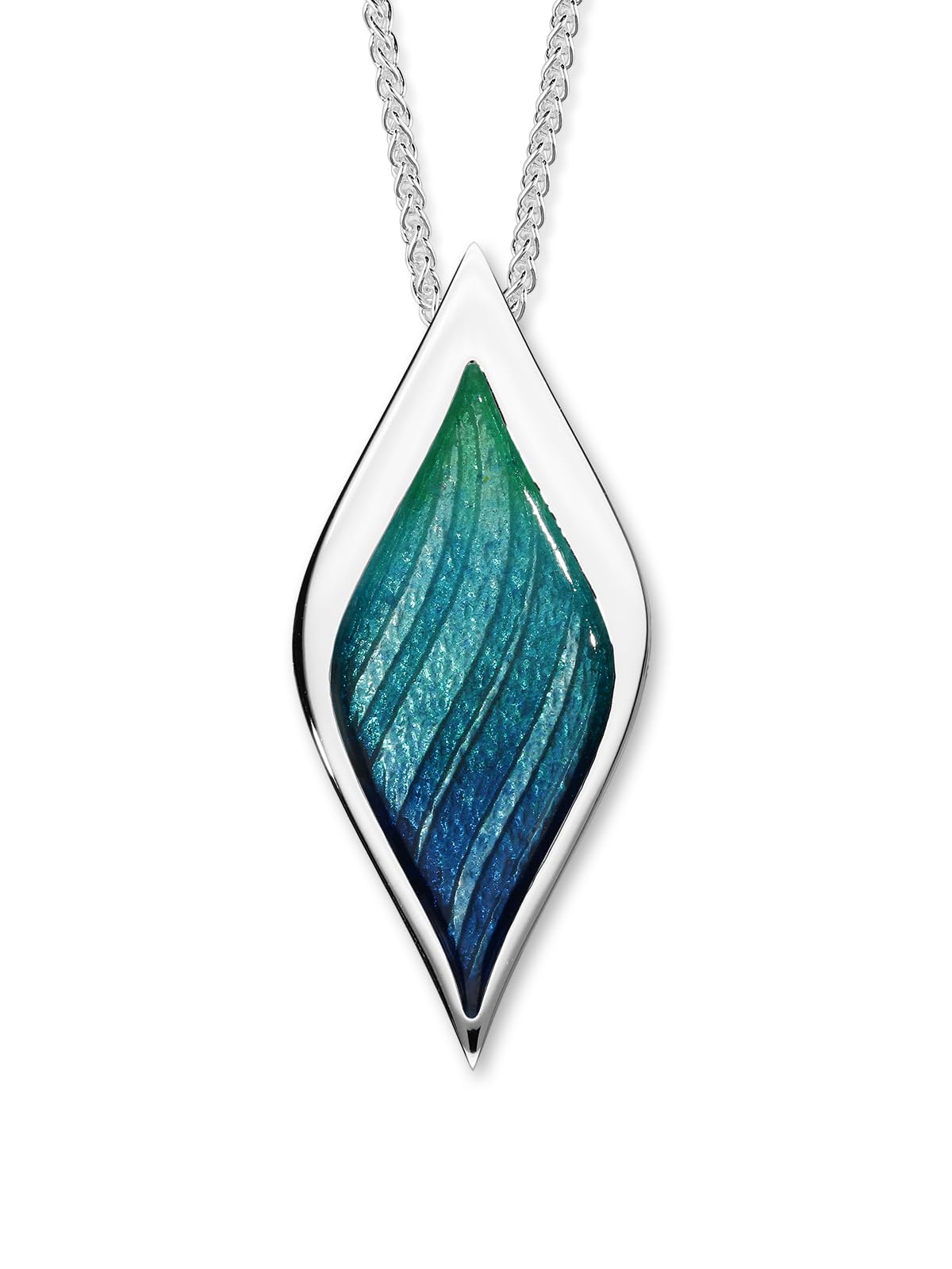 ORTAK 925 Sterling Silver Handmade Pendant Necklace | Hot Glass Hand Enamel In Mangrove Colourways | Firefly Wing Design | Fine Jewellery | Made In Scotland