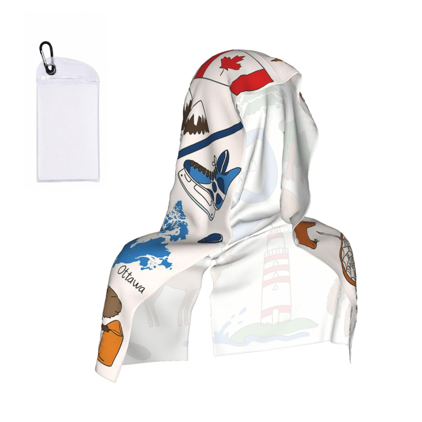 DUWAA Canada Symbols And Icons Print Cooling Hooded Sports Towel, 30×60cm Quick Drying Summer Cool Head Wrap For Neck And Face