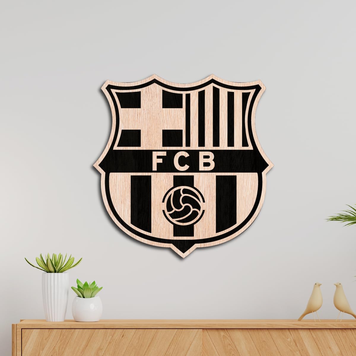 TenorArts FC Barcelona Merchandise Wooden Logo Crest Wall Hanging Accessories Decor Art Piece with Matt Finish Wooden Texture (12 inches x 12 inches)