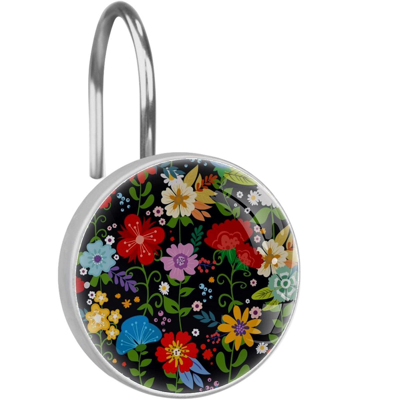 Crochets rideau de douche ronds en verre cristal avec motif floral tropical vert x12