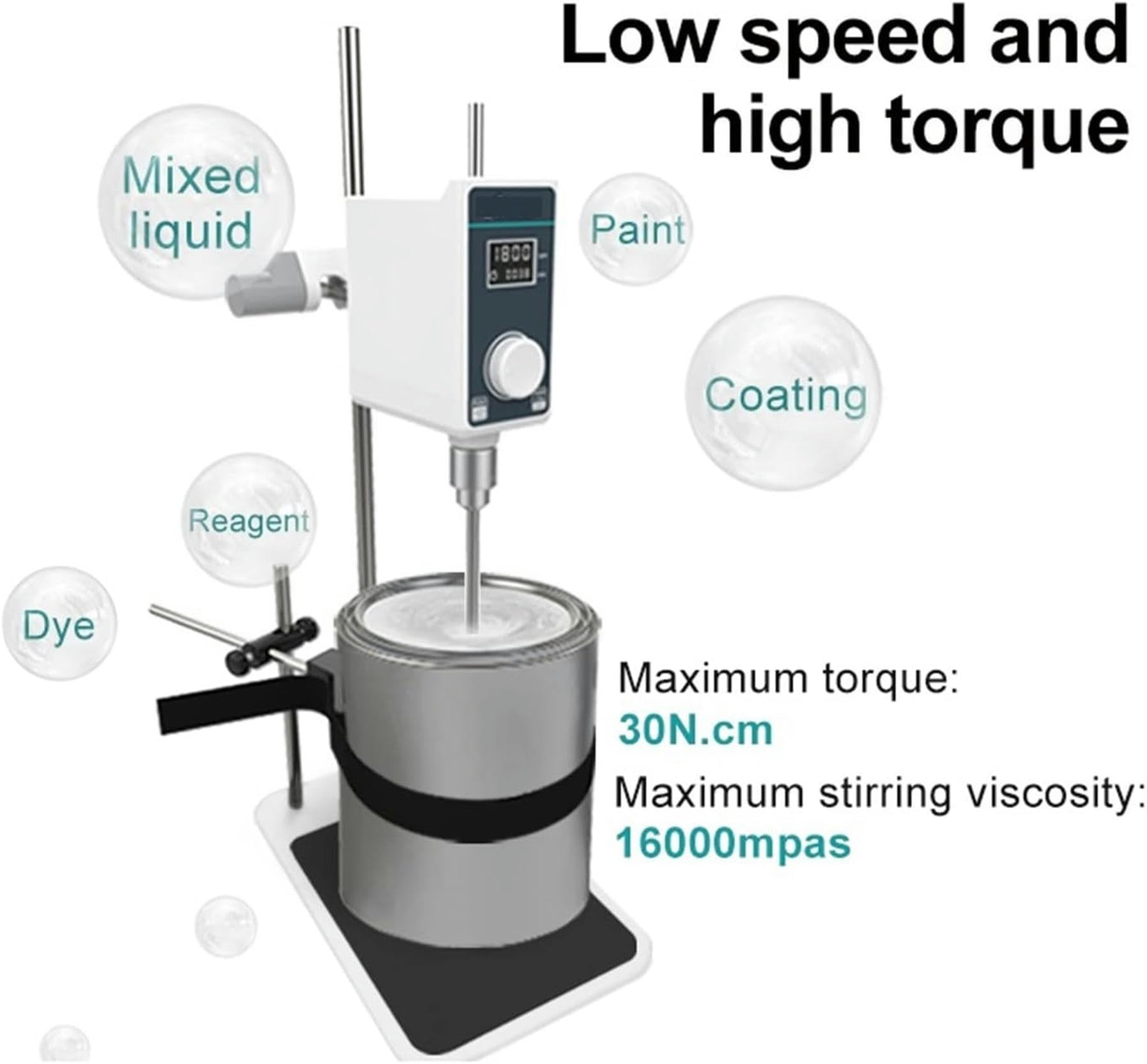 Agitador magnético, agitador eléctrico superior con pantalla digital, altura ajustable, gran capacidad, alta velocidad para uso en laboratorio