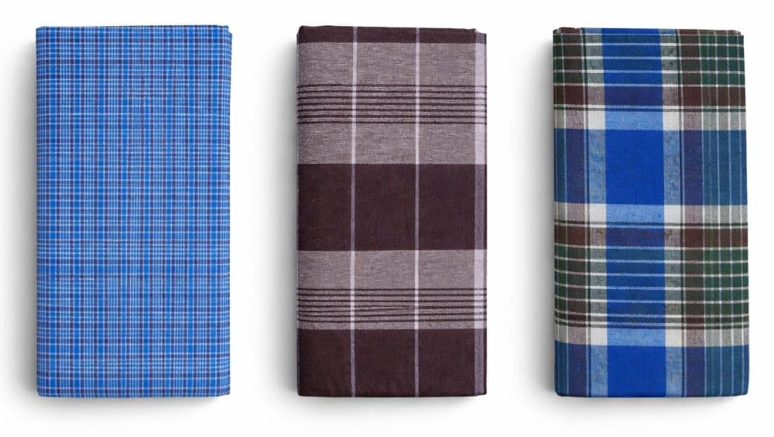 Men’s Stitched Cotton Blend Lungi | 2.1 Meter Length | Checked & Striped Designs | Soft & Comfortable | Pack of 1 (Random Design)-picture-33