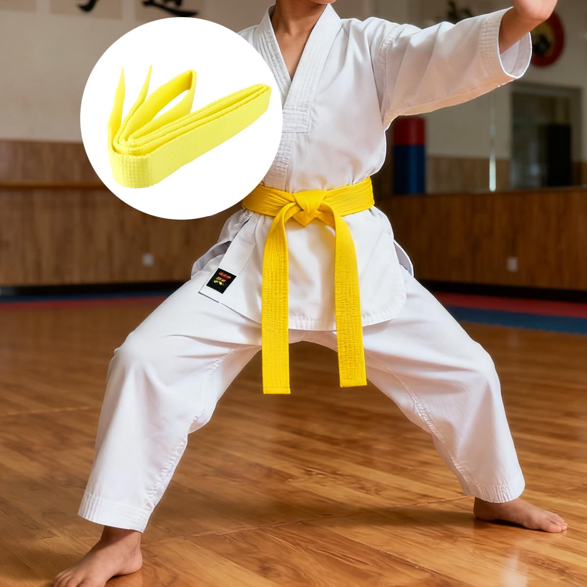 Ausi Cintura professionale per taekwondo, judo, karate, 2 pezzi, in cotone, a righe, per arti marziali, 260 cm (giallo)
