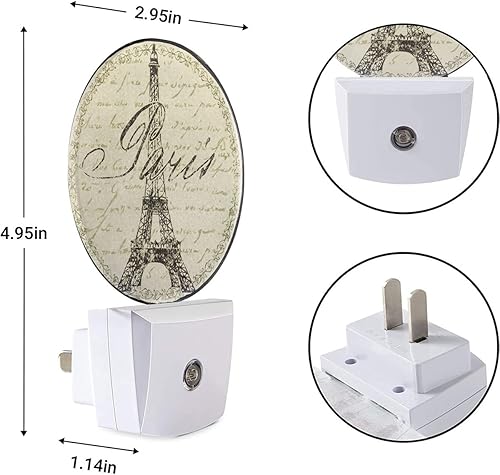 Miniatura 7 de EKOBLA Luz nocturna clásica de París Vinatge Eiffel Tower Francia, luces nocturnas de viaje enchufables a la pared, sensor de atardecer a amanecer,
