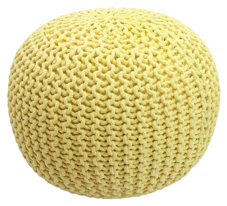 Image of Designs Hand Knitted Cotton Rope Beans Filled Round Oval Pouf Pouffe - Multi Colour - Pack of 01 - Designed for Living Room Sitting, Foot Rest