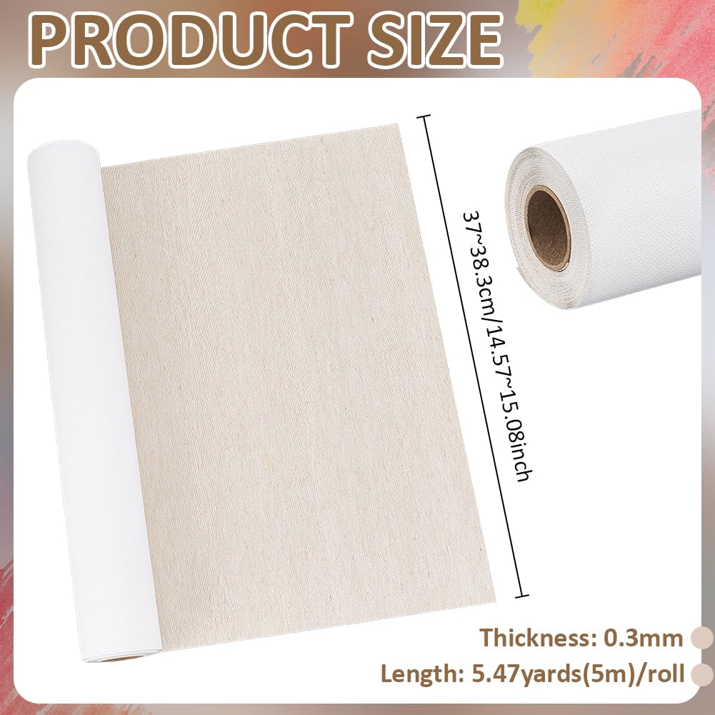 BENECREAT Rouleau de Toile de Lin Apprêtée à L'Huile Professionnelle 5 m X 37~38.3cm Toile D'Artiste pour Décor de Fond de Peinture à L'Huile Découper aux Dimensions du Cadre