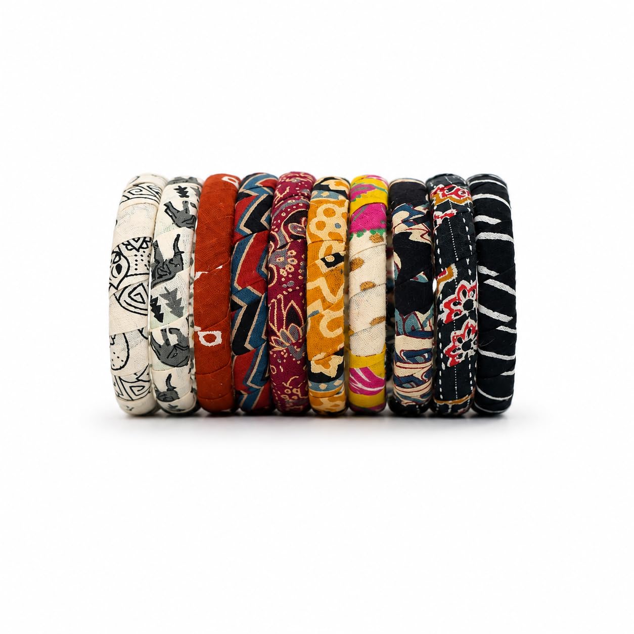 Women Thread Wrapped Plastic Bangles Designer Printed Fabric Wrapped Bangle Design Multi Colour 1 Everydaywear Set of 10-image-5