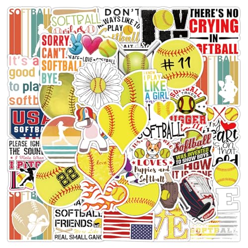 image for MFUXU 50 Pieces Softball Stickers, Soft Ball Vinyl Stickers for Water 