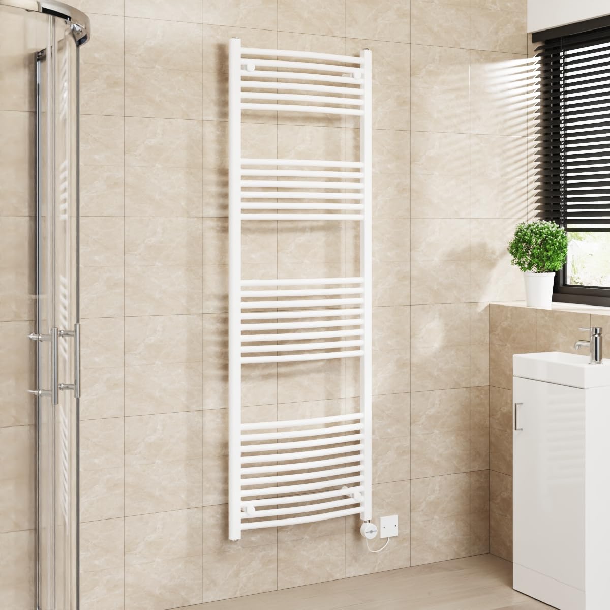 Warmehaus Touch Screen Electric Towel Rail Curved Timer White 1800x600mm — image 1
