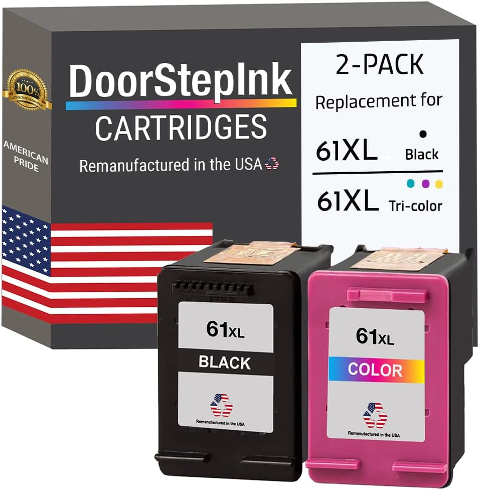 DoorStepInk 61XL Black & Tri-Color Remanufactured Ink Cartridge Replacement for HP 61XL - Compatible with Envy 4500/5530/DeskJet 2540/3000/3510/OfficeJet 4630 - High Yield 2-Pack