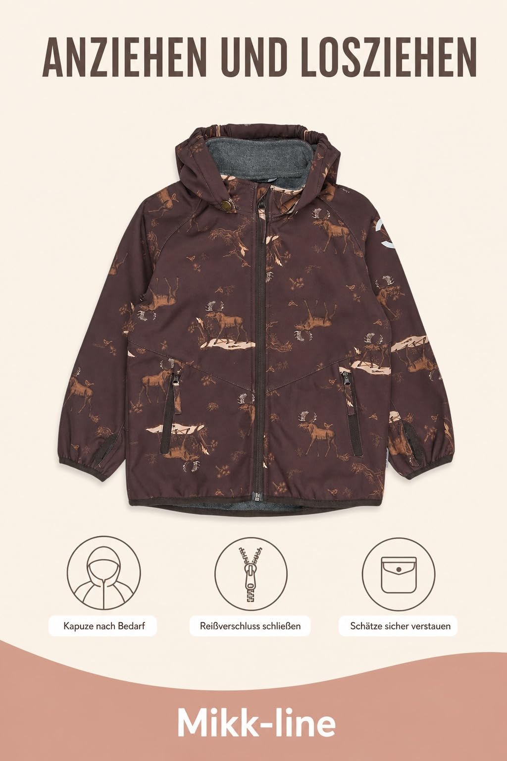 Mikk-line Veste softshell imperméable pour enfant - Taille 80-152 cm - Coupe-vent et respirante - Pour filles et garçons - Veste d'extérieur doublée en polaire avec réflecteurs
