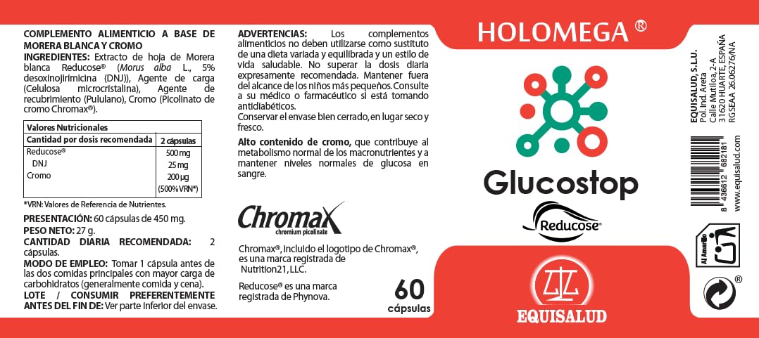 Equisalud - Holomega Glucostop con Morera Blanca y Cromo 60 Cápsulas