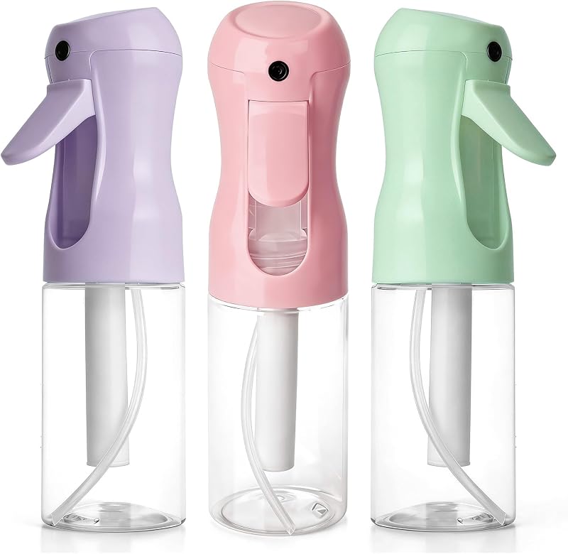 Frascos borrifadores de névoa fina RMNJPW, Pacote com 3, 200 mL, verde, rosa e roxo