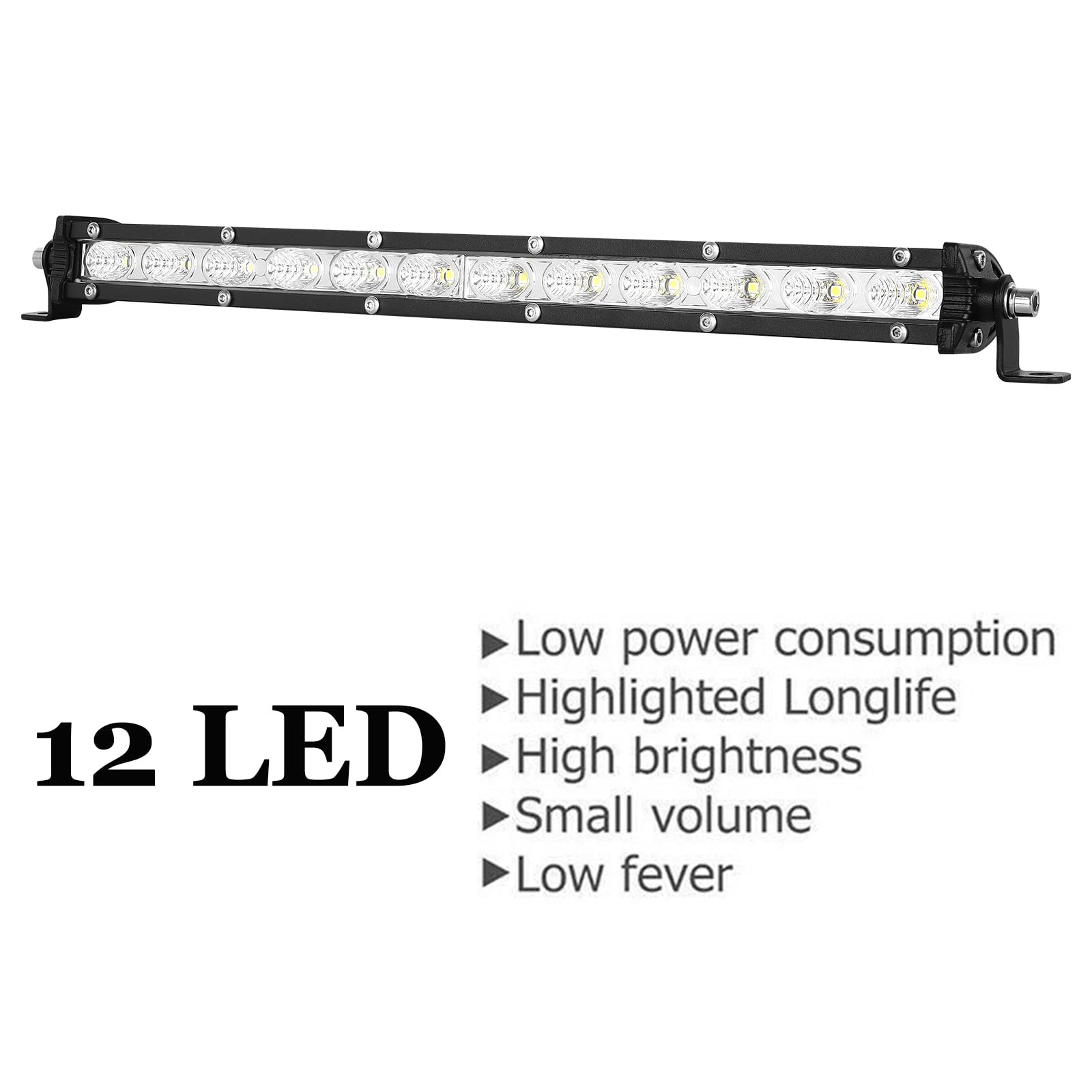 PICAA Sottile Barra Led Fuoristrada, 13 Pollici 60W Fascio di Inondazione Barra Luce di Lavoro, Bianca 6000K Faro Led per Auto Camion SUV Trattore