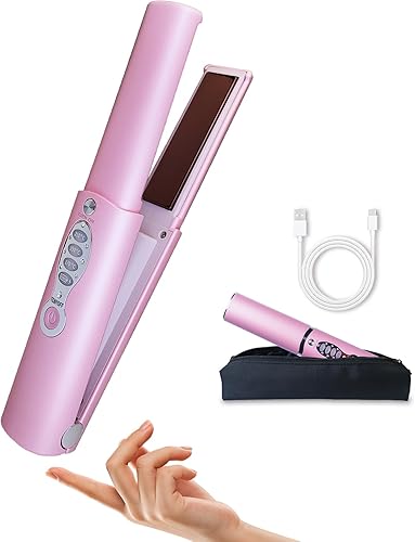 Plancha plana de titanio pequeña para cabello corto, mini alisador de pelo inalámbrico y rizador para viajes, doble voltaje, portátil, recargable,