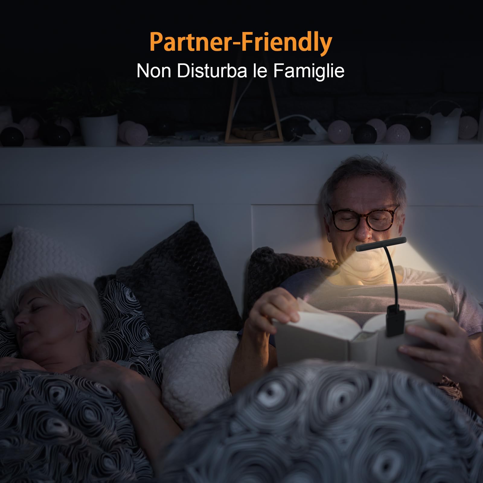 iFalarila 2 Pezzi Luce da Lettura Ricaricabile con Cavo Tipo-C, 12 LED Lampada da Lettura con Clip [3 Colore e 10 Luminosità] Lampade da libro Letto Clip Flessibile a Collo d'oca Piccola per Bambini