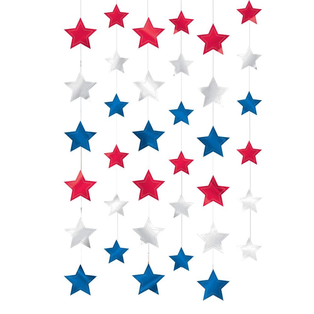 (PKT) 4th July USA Star String Decorations 2.1m (6 pk)