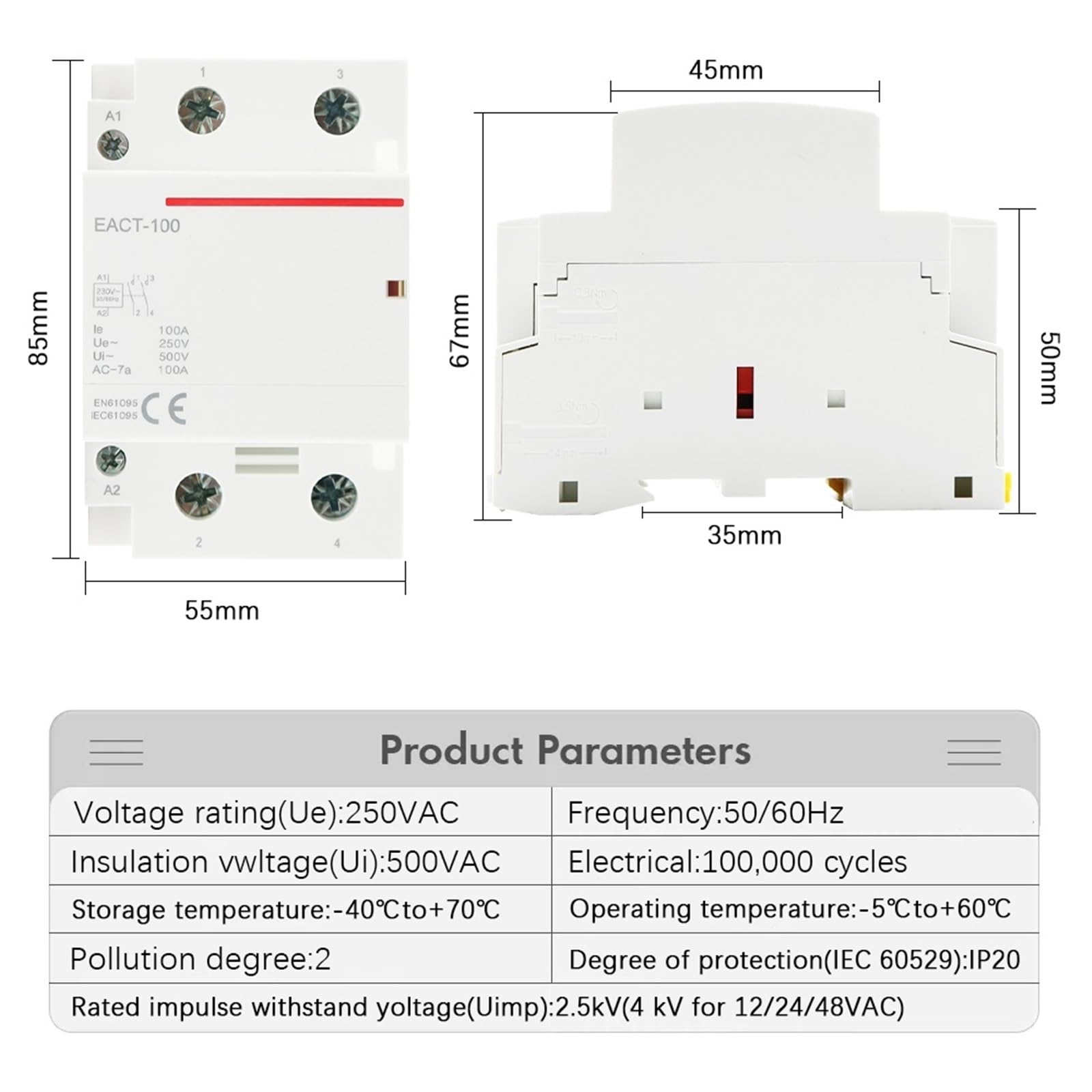 1 sztuka 2P 100A AC 110V 220V 50/60 Hz Din Rail domowy modułowy przełącznik stycznika AC 2NO 2NC 1NO1NC (1NO1NC, 220V)