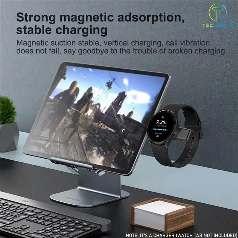 Image of T Teclusive Type C USB Portable Charger Compatible for Galaxy Watch Ultra /Galaxy 7 6 5 4 Classic /Watch 3 | Mini Dual Port USB C Magnetic Travel Charger (White)