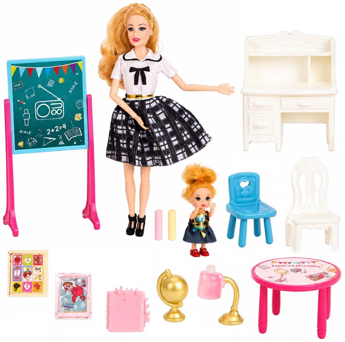 SUPER TOY Teacher Doll Playset with Mini Doll & Classroom Accessories – Movable & Poseable Fashion Doll Set for Kids Role Play & Learning Fun-image-17