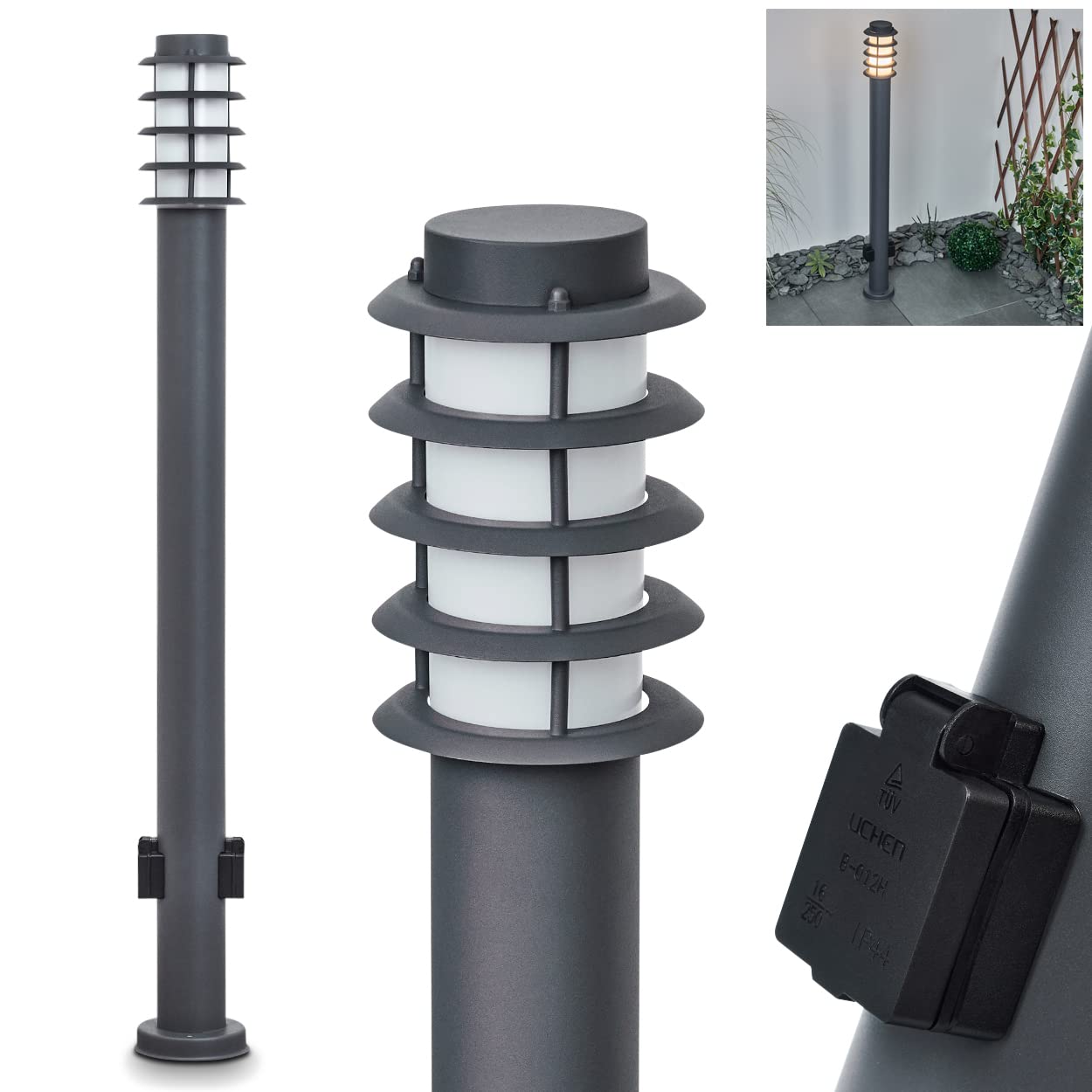 Zewnętrzna oprawa drogowa Tunes z 2 gniazdami, oprawa na bazie metalu/tworzywa sztucznego w kolorze antracytowym/białym, oprawa drogowa 110cm, lampa ogrodowa, E27, IP44, bez żarówek