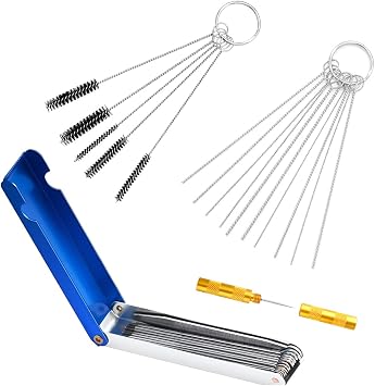 BELOMI Carburetor Cleaning Tool Kit, Carburetor Carbon Dirt Jet Remove Cleaner, Torch Tip Cleaner Repair Tools Set, 12 Cleaning Wires Set+10 Needles+5 Nylon Brushes+1 Sharp Pick Tool Kit