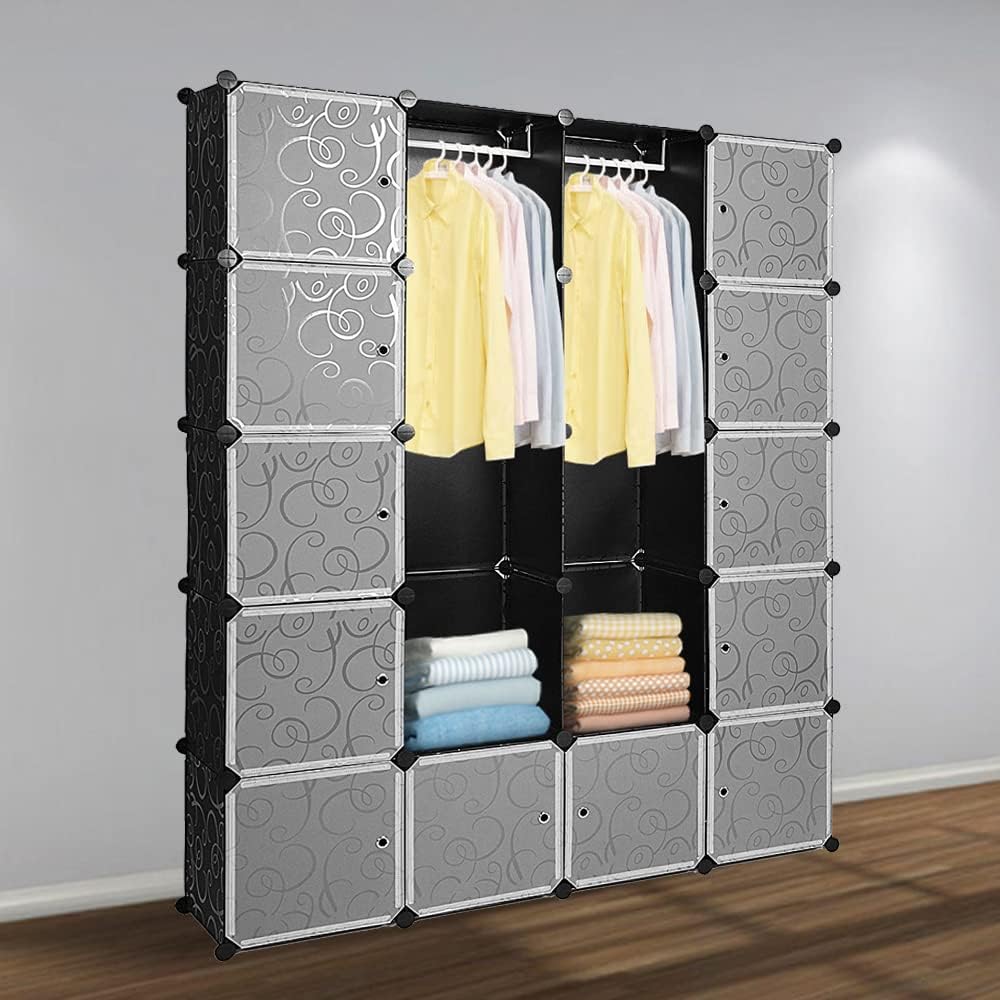 LILIIN Armoire, Système De Rangement Portable, 6 Cubes - Étagère En Plastique - Armoire De Chambre à Coucher DIY - Penderie Portable Pour Vêtements