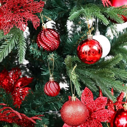 Christmas Balls Ornaments -36pcs Shatterproof Christmas Tree Decorations with Hanging Loop for Xmas Tree Wedding Holiday Party Home Decor,6 Styles in 3 Sizes(Red) - image 5