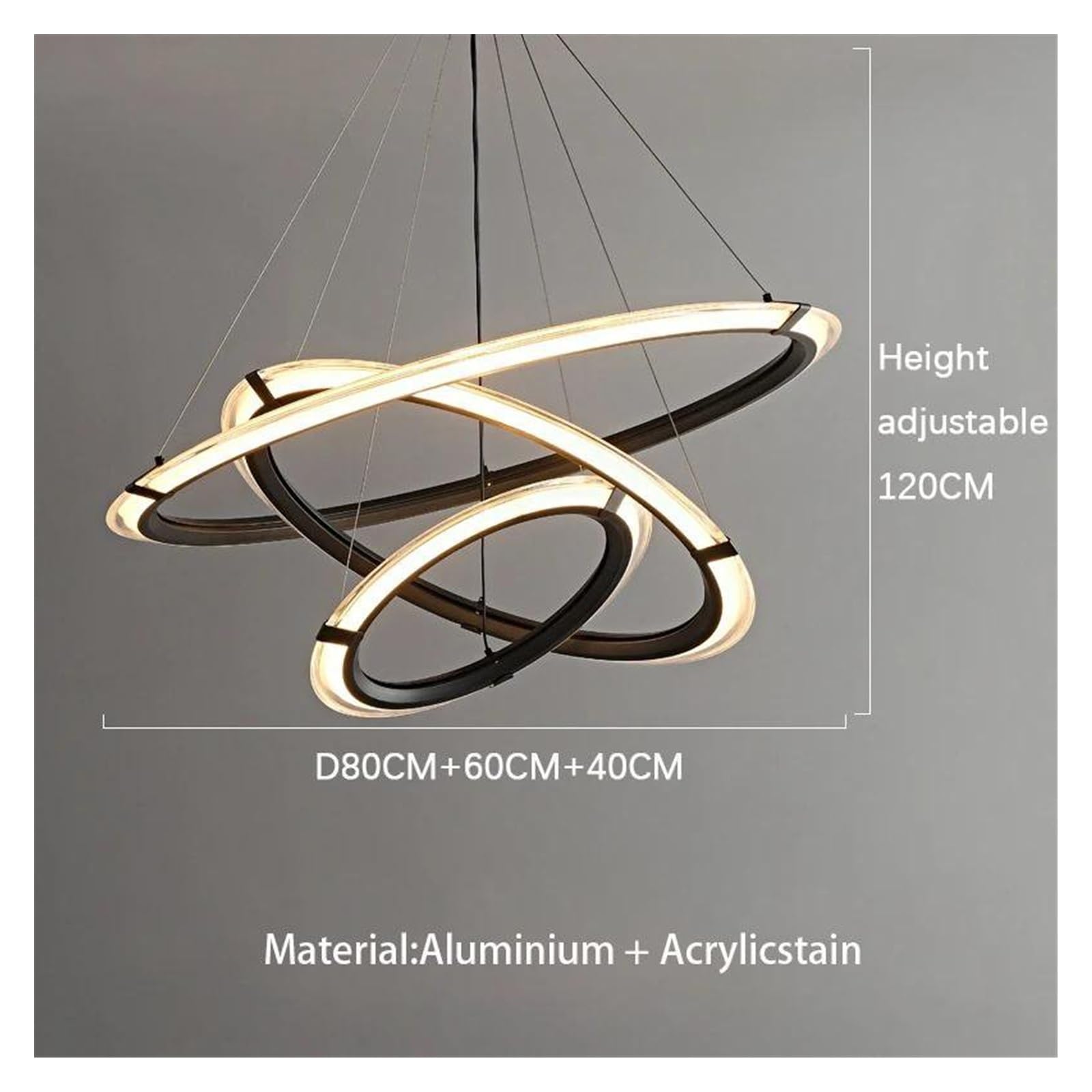 Genérico Lámpara de techo moderna círculo negro, iluminación decorativa for sala estar, comedor y dormitorio, personalizable(Changeable,CD80-60-40CM)